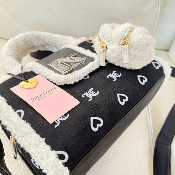 NWT Juicy Couture Snuggle Satchel Sherpa satchel crossbody bag Black & mini bag - Picture 4 of 7